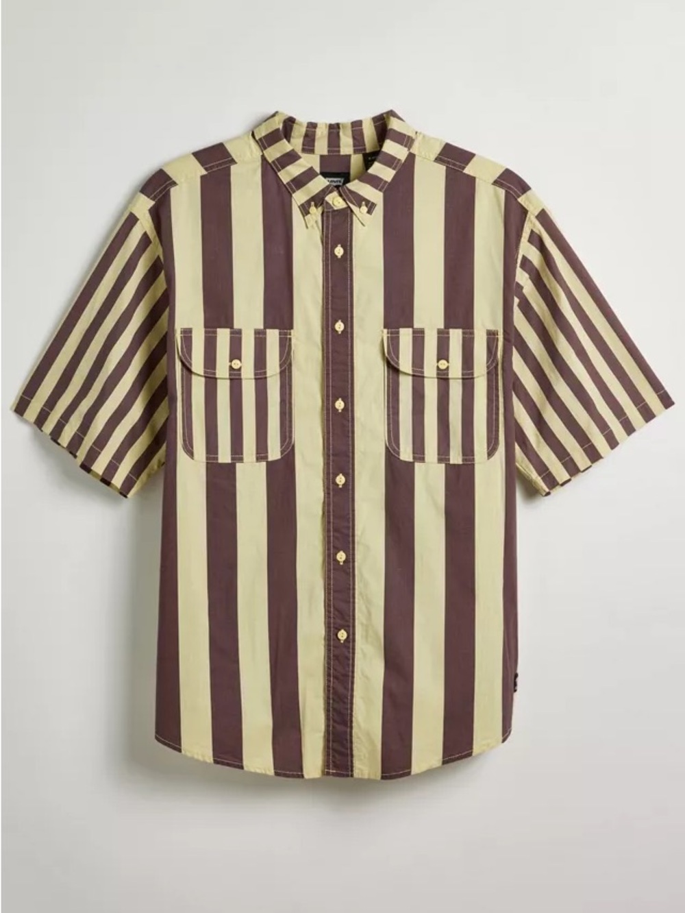 Levi's Short-Sleeve Button-Down Shirt in Yellow & Brown Vertical Stripes